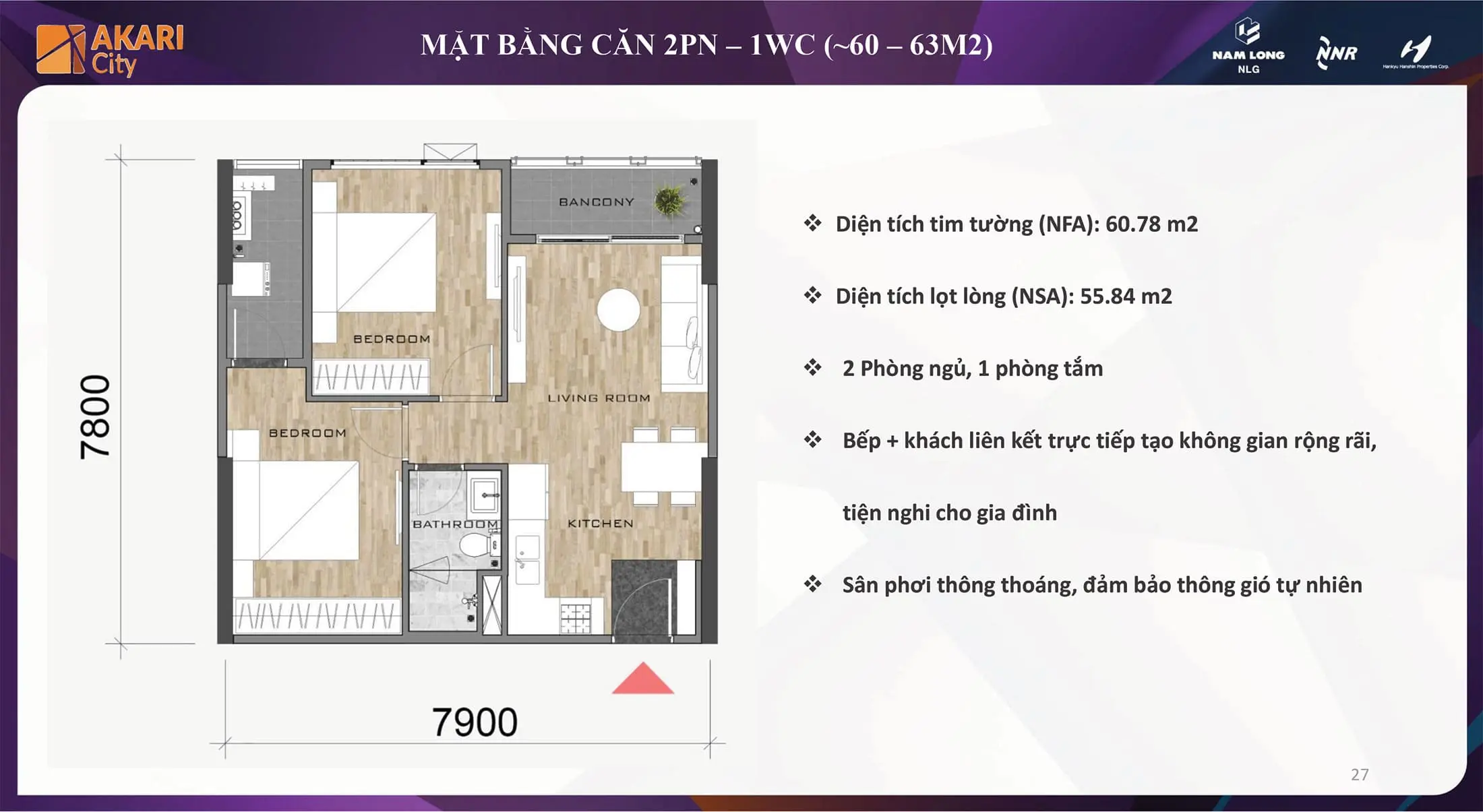 layout can ho akari city dien tich 60 den 63 m2