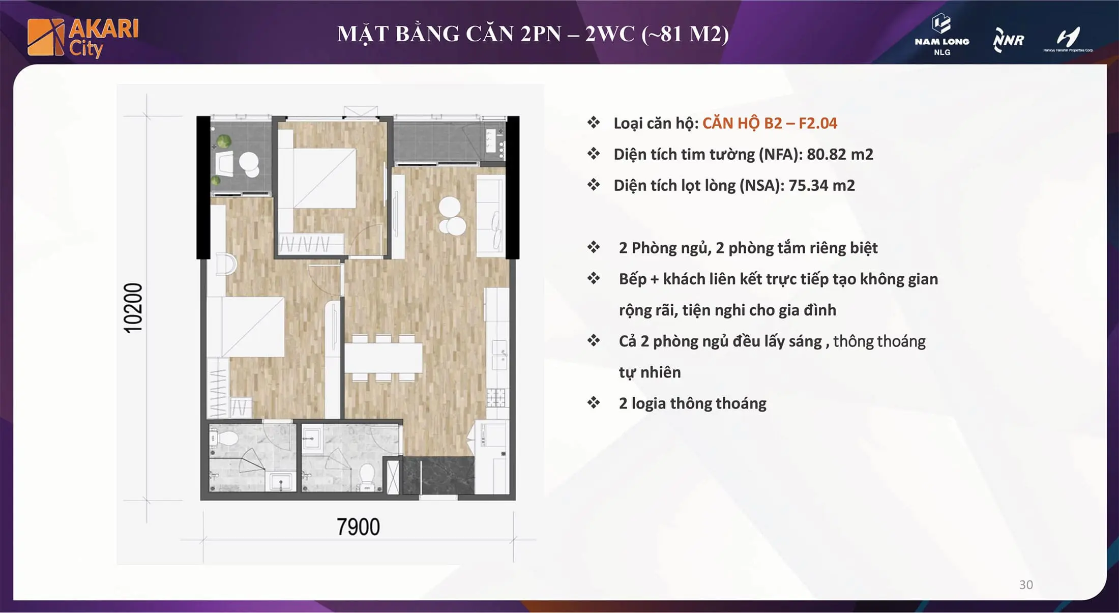 layout can ho akari city dien tich 81m2 2 wc