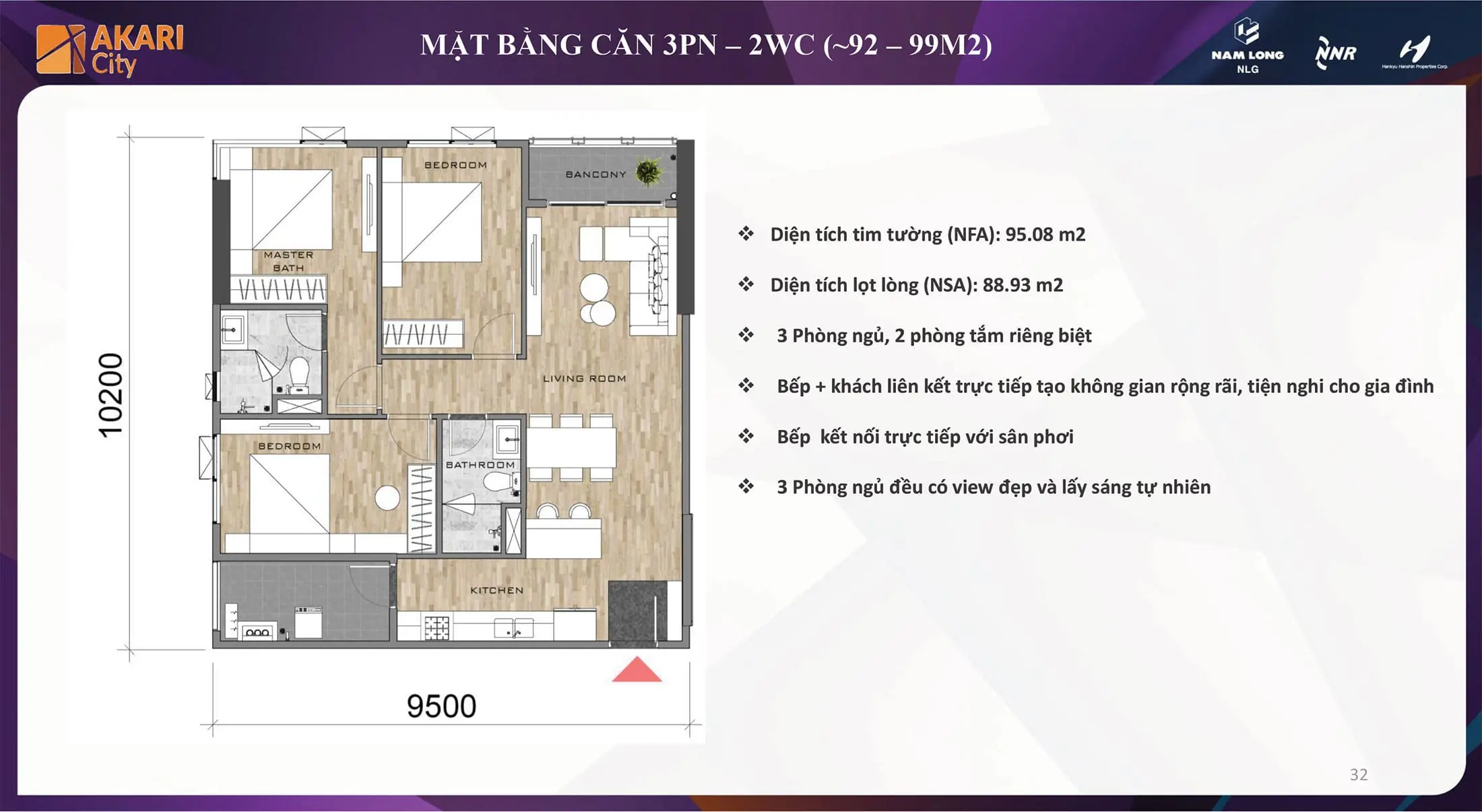 layout can ho akari city dien tich 90 den 99 m2